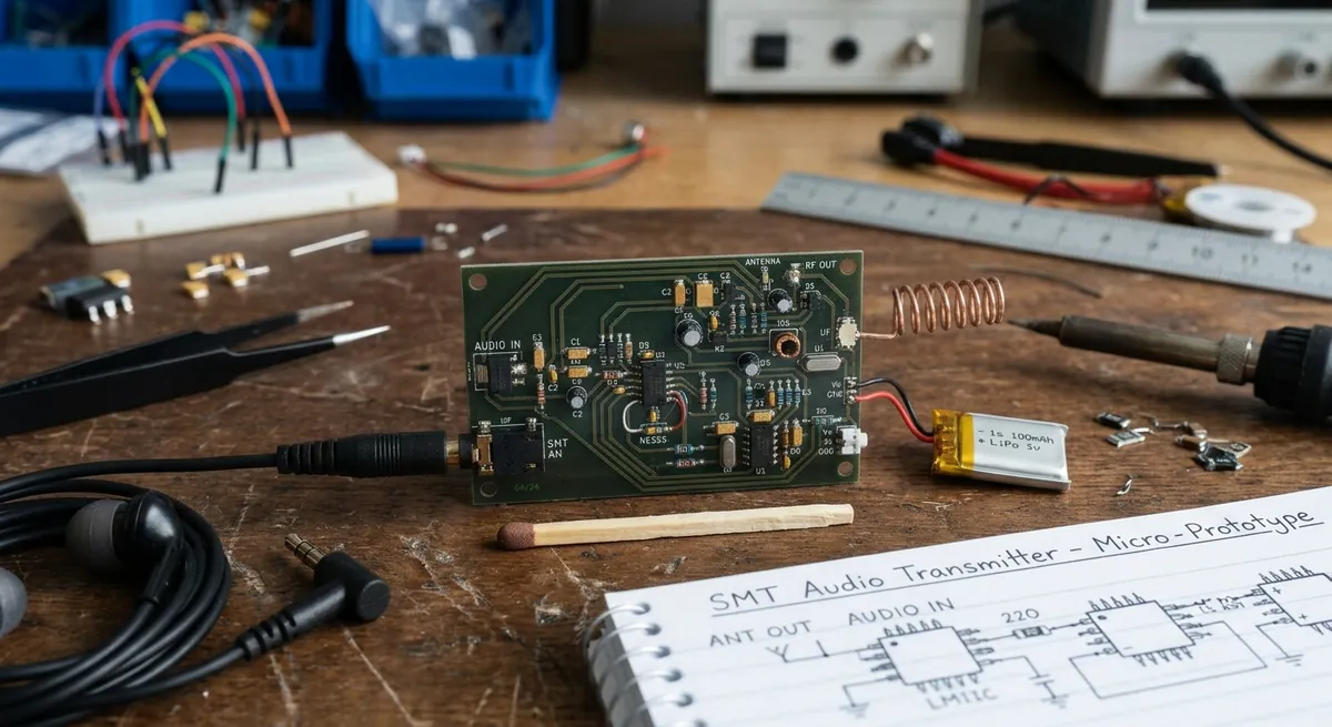 Prototype audio transmitter circuit board developed by K9 Electronics