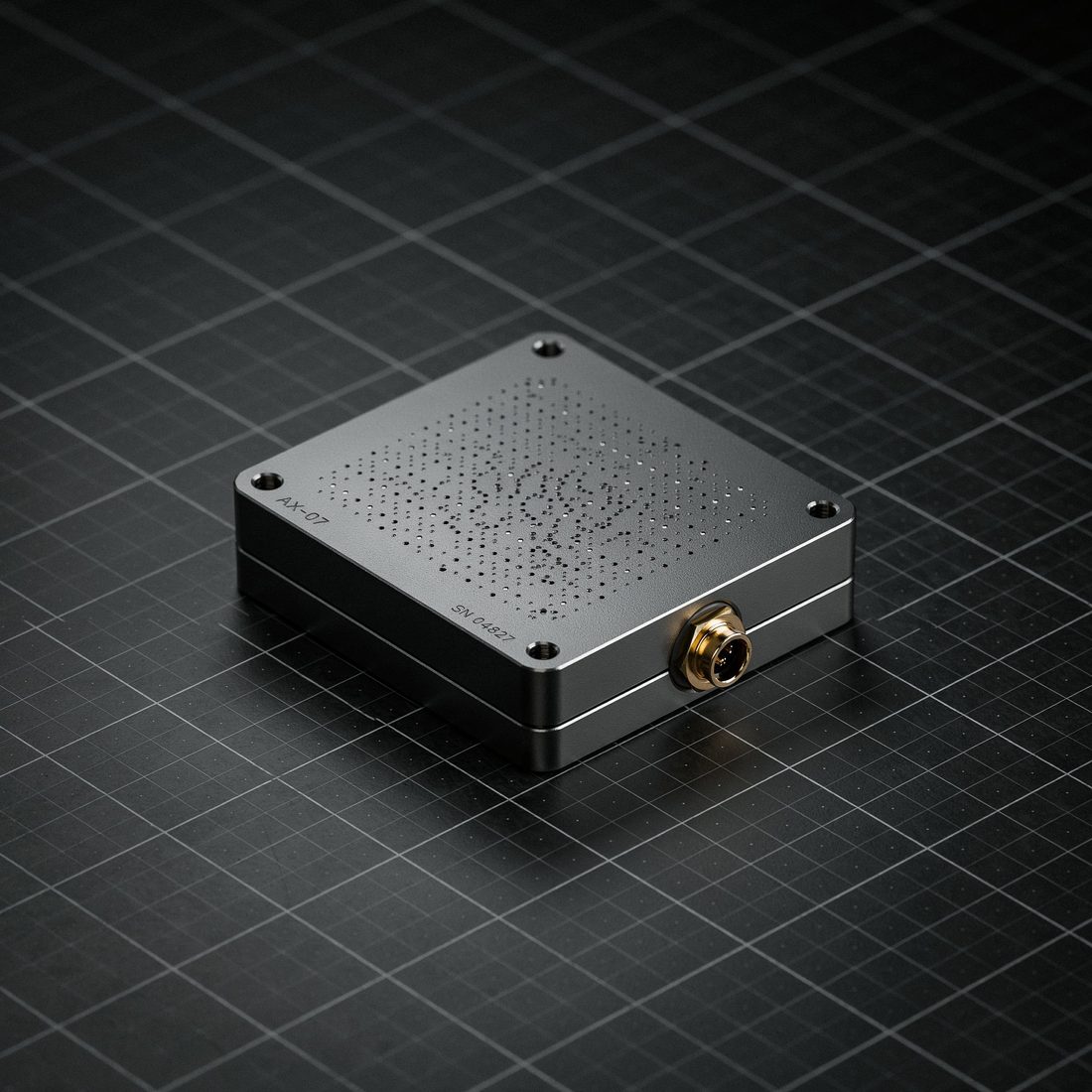 Professional encrypted covert audio device in a machined aluminium enclosure with covert audio output and RF connector.