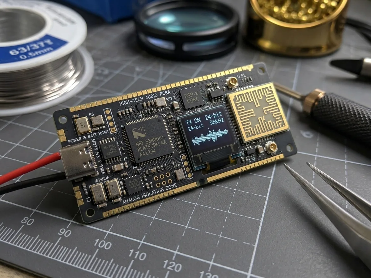 Compact digital RF audio transmitter PCB used to illustrate miniature listening-device engineering